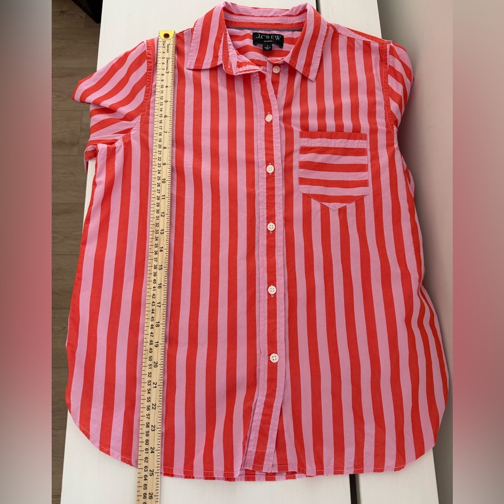 J. Crew Classic Fit Cotton Poplin Button Down Shirt Pink Red Stripe Women’s 8 - Picture 7 of 8